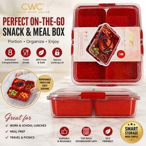 CWC Cook With Color 8 Compartment Snack Box Lunch Container BPA Free Red New